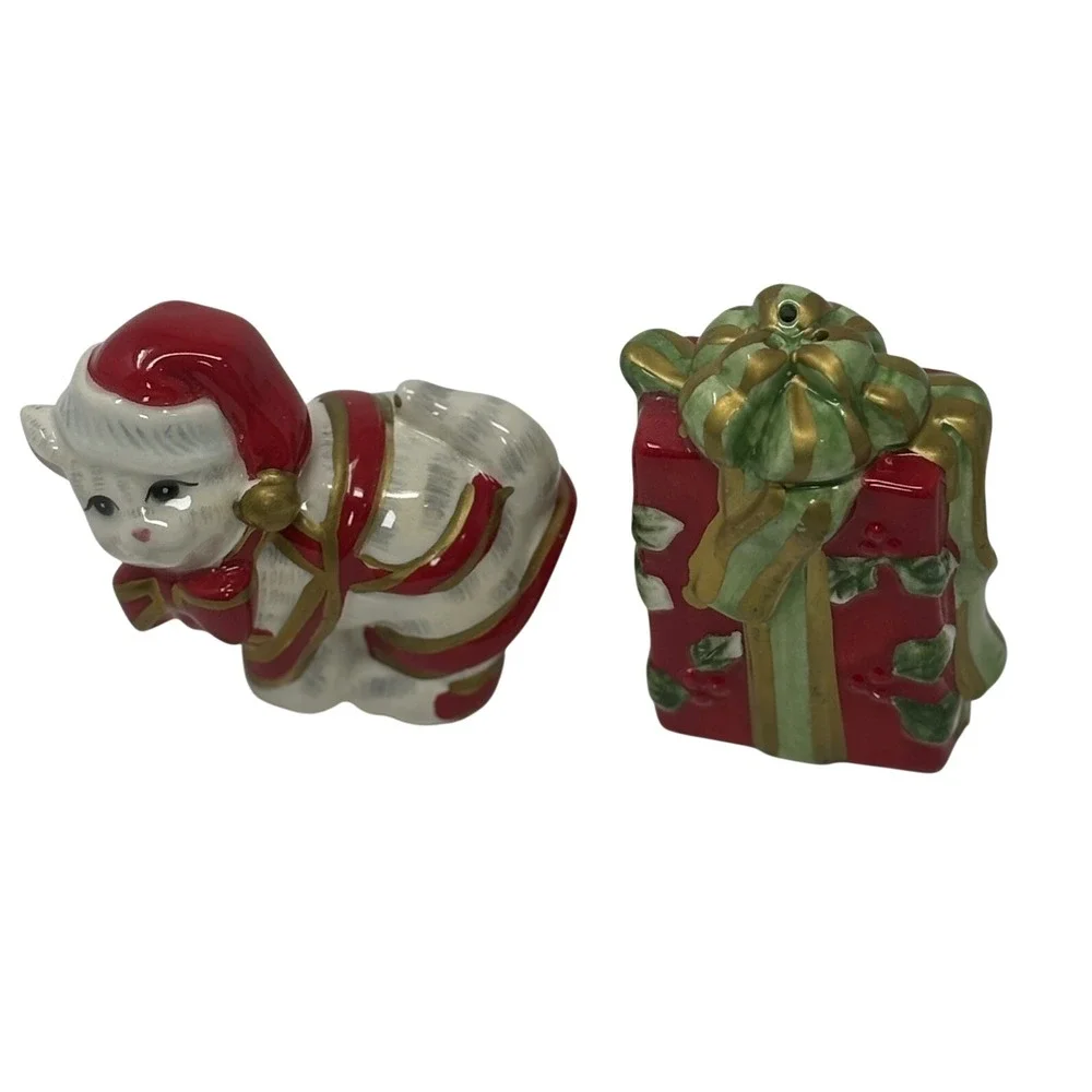 Fitz and Floyd Kitty Kringle Salt and Pepper Shakers Christmas Cat Gift Box Set